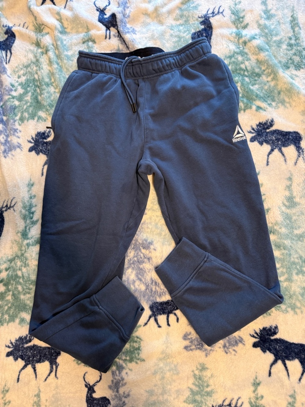 Reebok Navy Blue Men’s Fleece Joggers with Logo